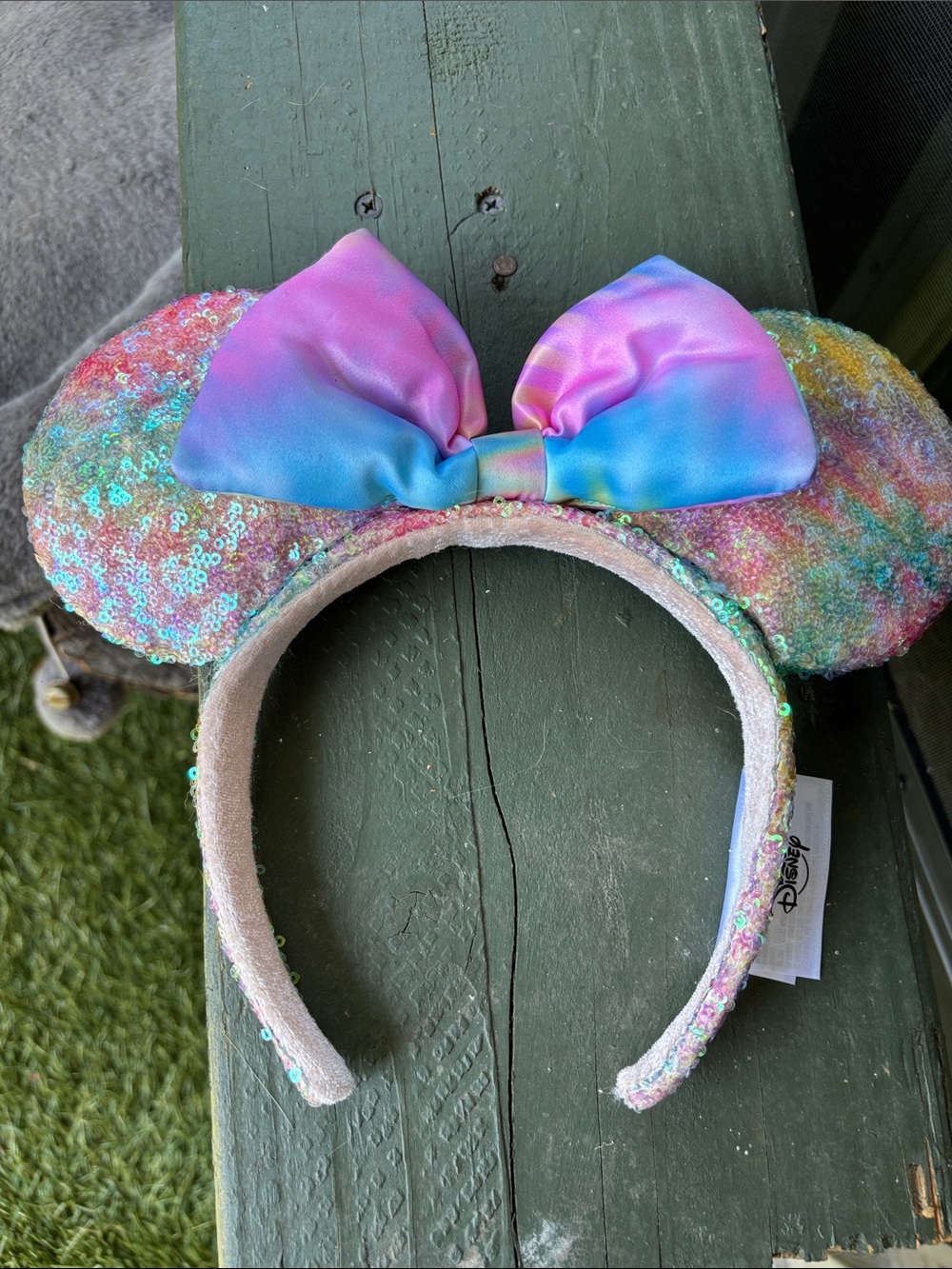 Disney Pastel Rainbow Sequin Minnie Ears Headband with Ombre Bow